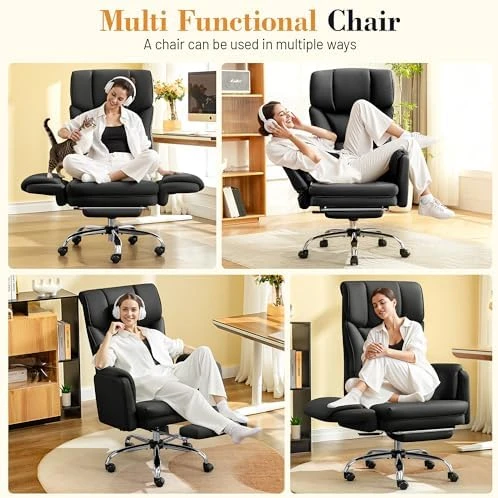 Big and Tall Office Chair, 400LBS Wide Leather Executive Chair, Reversible Armrest for Pets Criss Cross Legged, 135°... — Smart Chairs, FelixKing