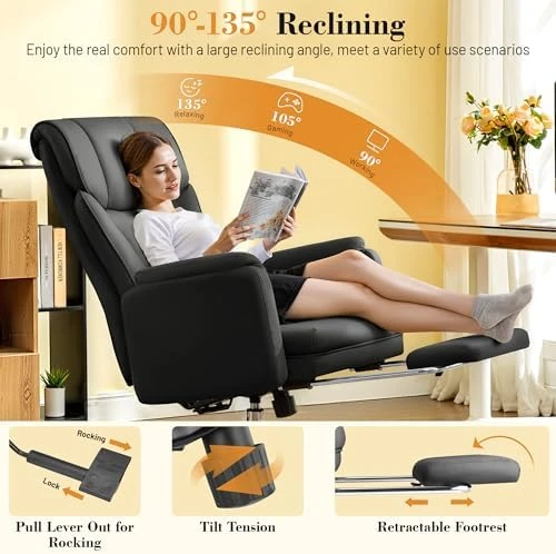 Big and Tall Office Chair, 400LBS Wide Leather Executive Chair, Reversible Armrest for Pets Criss Cross Legged, 135°... — Smart Chairs, FelixKing
