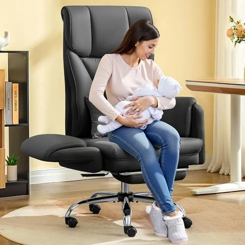 Big and Tall Office Chair, 400LBS Wide Leather Executive Chair, Reversible Armrest for Pets Criss Cross Legged, 135°... — Smart Chairs, FelixKing