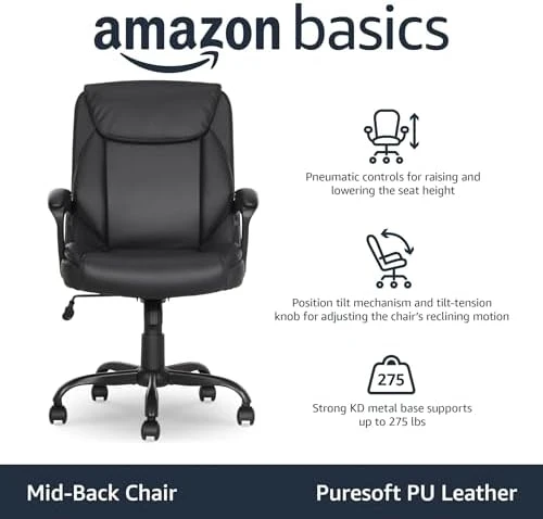 Classic Puresoft PU Padded Mid-Back Office Desk Chair with Armrest — Smart Chairs, Amazon Basics