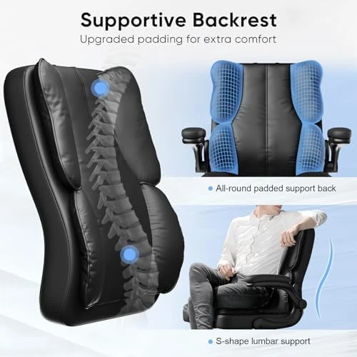 Ergonomic Executive Office Chair with Adjustable Headrest & 90° Flip-Up Arms — Smart Chairs, Kensaker