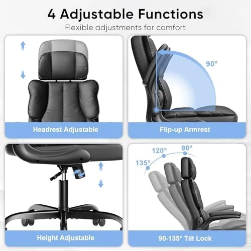 Ergonomic Executive Office Chair with Adjustable Headrest & 90° Flip-Up Arms — Smart Chairs, Kensaker
