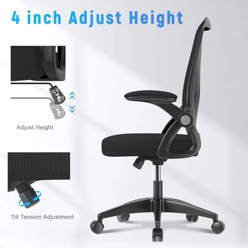 Ergonomic Office Chair, Mid Back Desk Chairs with Adjustable Height, Swivel Chair with Flip-Up Arms and Lumbar Support,... — Smart Chairs, naspaluro