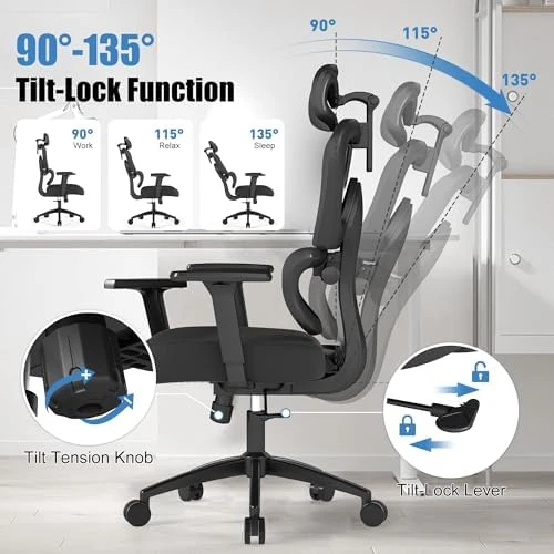 Ergonomic Office Chair with Adjustable Lumbar Support, 3D Arms and Headrest — Smart Chairs, Keratee