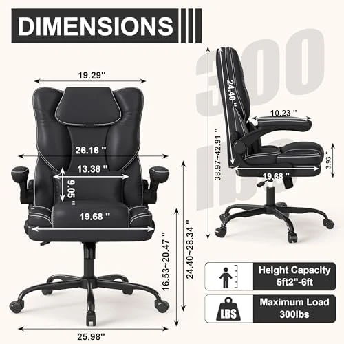 Ergonomic Office Chair with Flip-up Armrests, 300lbs Mid Back Computer Office Desk Chair with Lumbar Support, Executive... — Smart Chairs, Box DesignLab
