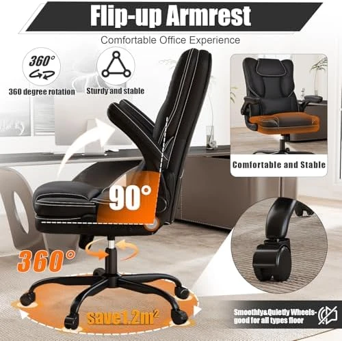 Ergonomic Office Chair with Flip-up Armrests, 300lbs Mid Back Computer Office Desk Chair with Lumbar Support, Executive... — Smart Chairs, Box DesignLab