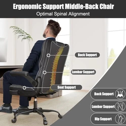 Ergonomic Office Chair with Flip-up Armrests, 300lbs Mid Back Computer Office Desk Chair with Lumbar Support, Executive... — Smart Chairs, Box DesignLab