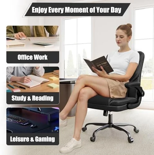 Ergonomic Office Chair with Flip-up Armrests, 300lbs Mid Back Computer Office Desk Chair with Lumbar Support, Executive... — Smart Chairs, Box DesignLab