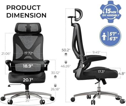 Ergonomic Office Chair with Headrest, Lumbar Support, Flip-Up Armrests, Thick Memory Foam Seat — Smart Chairs, FAMIDOLE