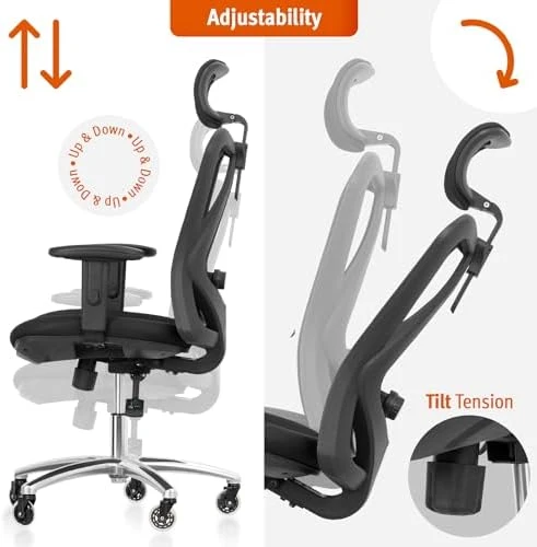 Ergonomic Office Chair with Rollerblade Wheels - High Back Breathable Mesh, 4D Lumbar Support, Memory Foam Seat — Smart Chairs, Duramont