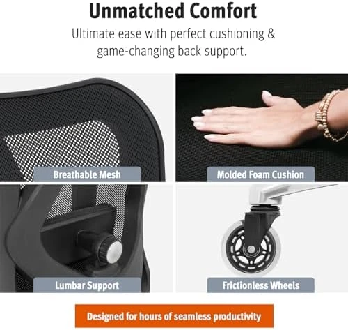 Ergonomic Office Chair with Rollerblade Wheels - High Back Breathable Mesh, 4D Lumbar Support, Memory Foam Seat — Smart Chairs, Duramont