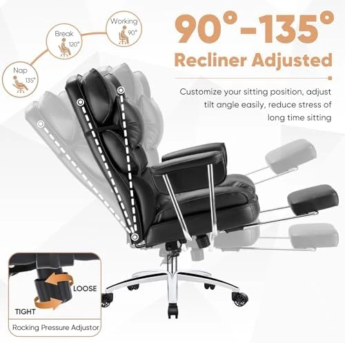 Executive Home Office Desk Chair - Ergonomic Big Tall High Back with Footrest & Lumbar Support, Reclining Height... — Smart Chairs, Sweetcrispy