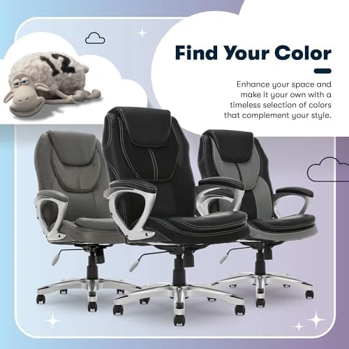 Executive Office Chair with Faux Leather and Mesh, Adjustable Ergonomic Comfy Seat with Lumbar Support — Smart Chairs, Serta