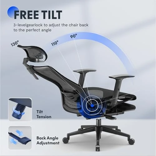 OC3 Ergonomic Office Chair with Footrest — Smart Chairs, FLEXISPOT