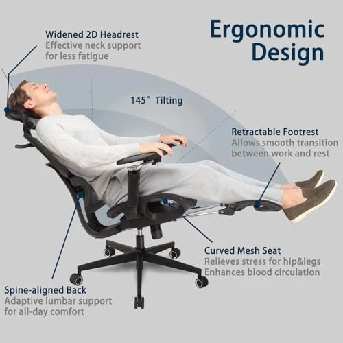 S3 Elite Pro Ergonomic Office Chair with Adjustable Armrests and Footrest — Smart Chairs, RIEIOR