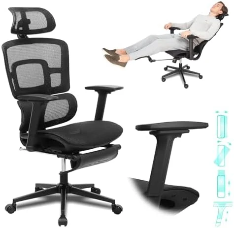 S3 Elite Pro Ergonomic Office Chair with Adjustable Armrests and Footrest — Smart Chairs, RIEIOR