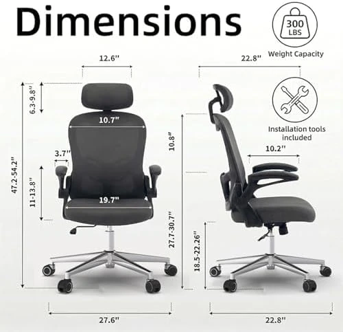 Ergonomic Breathable Mesh Office Chair with Flip-Up Arms — Smart Chairs, OHFILA
