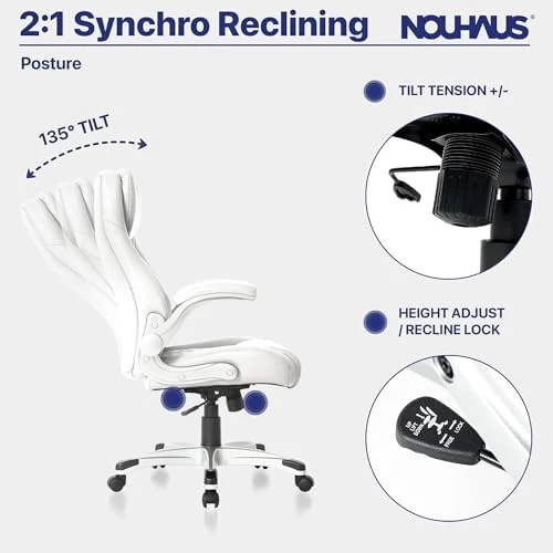 Ergonomic PU Leather Office Chair with Click5 Lumbar Support and FlipAdjust Armrests — Smart Chairs, Nouhaus