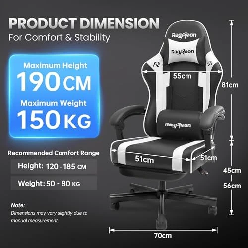 Gaming Chair with Footrest and Lumbar Support — Smart Chairs, JECQCUPG