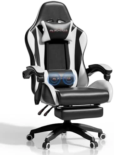 Gaming Chair with Footrest, Ergonomic Reclining, Lumbar Support & Massage, High Back Racing Style, Adjustable Headrest,... — Smart Chairs, Mr IRONSTONE