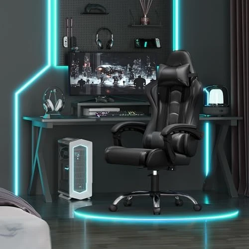 Gaming Chair with Headrest and Massage Lumbar Support — Smart Chairs, Yaheetech