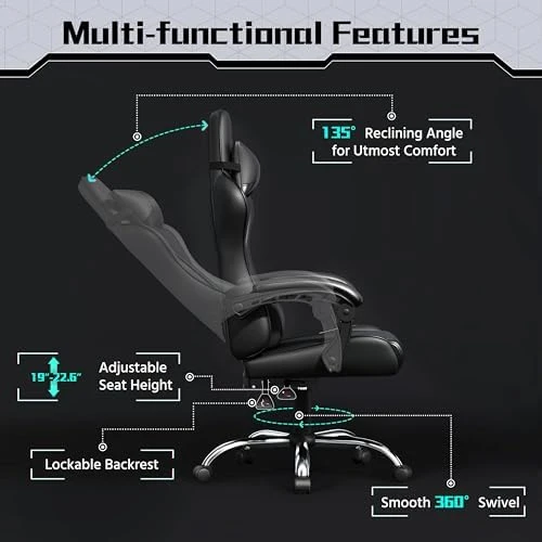 Gaming Chair with Headrest and Massage Lumbar Support — Smart Chairs, Yaheetech