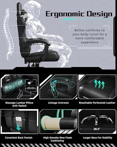 Gaming Chair with Headrest and Massage Lumbar Support — Smart Chairs, Yaheetech