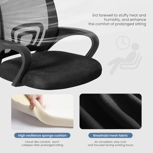 Home Office Chair - Ergonomic Mid Back Mesh Desk Chair with Lumbar Support & Rocking Mode — Smart Chairs, DUMOS