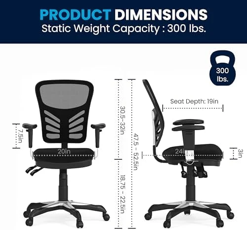 Mid-Back Swivel Desk Chair with Wheels, Mesh Back, Padded Seat, and Armrests — Smart Chairs, Flash Furniture