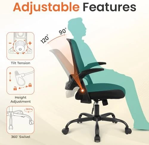 Office Chair Gaming Desk Computer Mesh Ergonomic Chair with Flip-up Arms Comfy Lumbar Support Adjustable Height Rolling... — Smart Chairs, NEO CHAIR