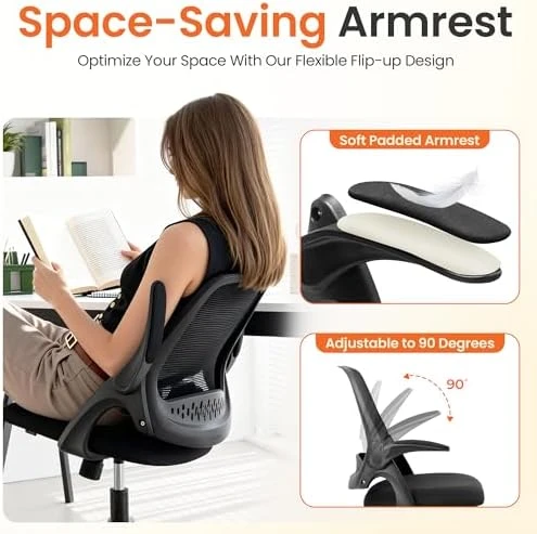 Office Chair Gaming Desk Computer Mesh Ergonomic Chair with Flip-up Arms Comfy Lumbar Support Adjustable Height Rolling... — Smart Chairs, NEO CHAIR