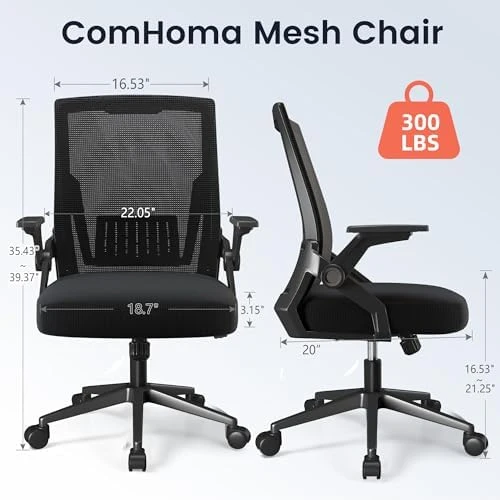 Office Chair with Flip-up Armrests, Ergonomic Computer Desk Chair with Adaptive Lumbar Support & Breathable Mesh — Smart Chairs, COMHOMA