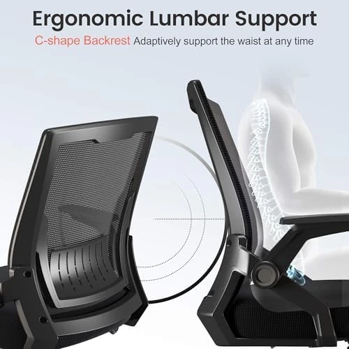 Office Chair with Flip-up Armrests, Ergonomic Computer Desk Chair with Adaptive Lumbar Support & Breathable Mesh — Smart Chairs, COMHOMA