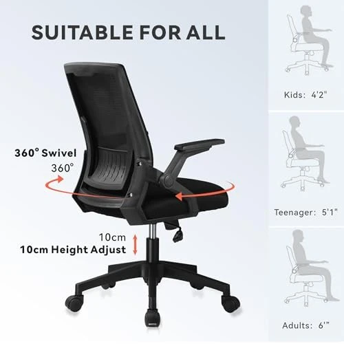 Office Chair with Flip-up Armrests, Ergonomic Computer Desk Chair with Adaptive Lumbar Support & Breathable Mesh — Smart Chairs, COMHOMA