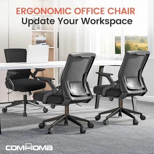 Office Chair with Flip-up Armrests, Ergonomic Computer Desk Chair with Adaptive Lumbar Support & Breathable Mesh — Smart Chairs, COMHOMA