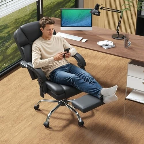 6-Point Massage Office Chair with Heat, Ergonomic Reclining Desk Chair with Footrest, PU Leather Executive Chairs for... — Massage Chairs, HOMREST
