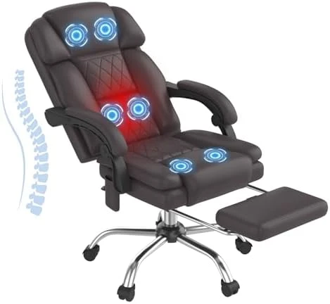 6-Point Massage Office Chair with Heat, Ergonomic Reclining Desk Chair with Footrest, PU Leather Executive Chairs for... — Massage Chairs, HOMREST