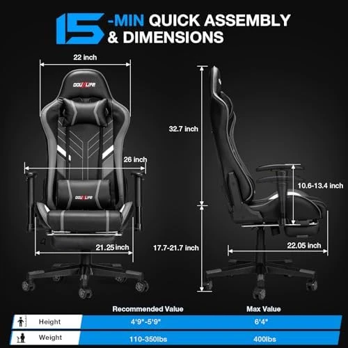 7-Point Massage Gaming Chair with Footrest — Smart Chairs, Douxlife