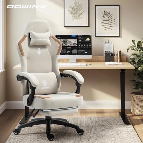 Fabric Gaming Chair with Pocket Spring Cushion, Massage Lumbar Support and Footrest — Smart Chairs, Dowinx