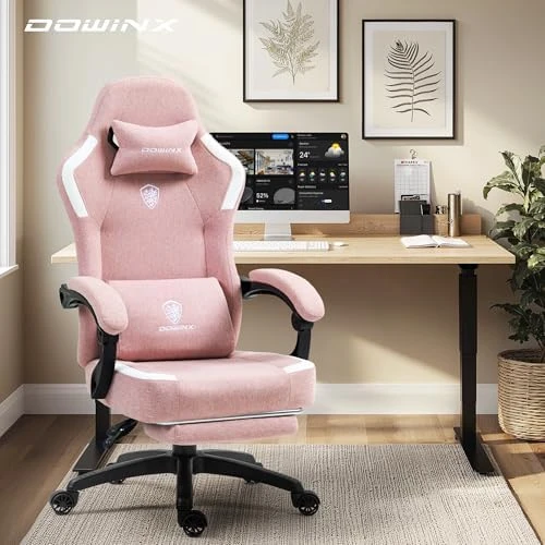 Fabric Gaming Chair with Pocket Spring Cushion, Massage Lumbar Support and Footrest — Smart Chairs, Dowinx