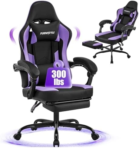 Gaming Chair Big and Tall, Green Leather with Footrest, Padded Linkage Armrests & Large Headrest — Smart Chairs, Furnistyle