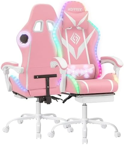 Gaming Chair with Massage, Bluetooth Speakers, RGB Lights and Footrest — Smart Chairs, VANSPACE
