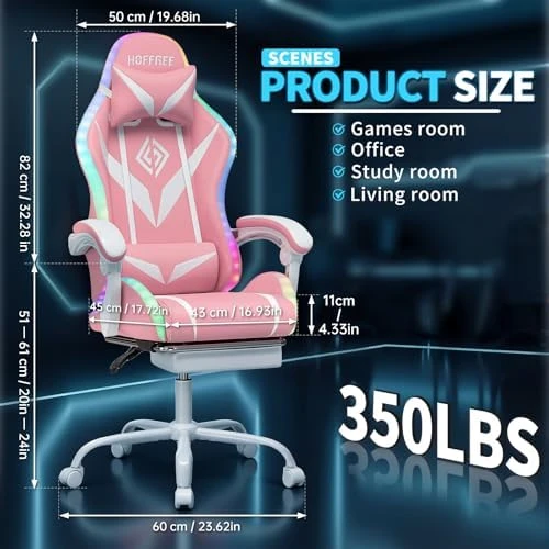 Gaming Chair with Massage, Bluetooth Speakers, RGB Lights and Footrest — Smart Chairs, VANSPACE