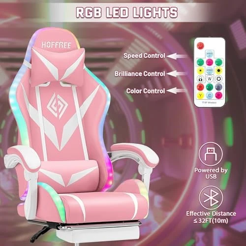 Gaming Chair with Massage, Bluetooth Speakers, RGB Lights and Footrest — Smart Chairs, VANSPACE