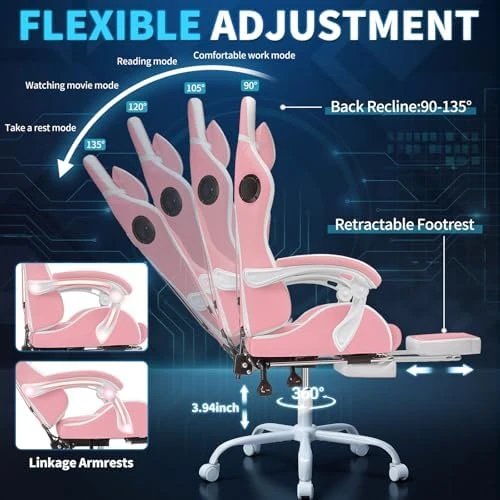 Gaming Chair with Massage, Bluetooth Speakers, RGB Lights and Footrest — Smart Chairs, VANSPACE