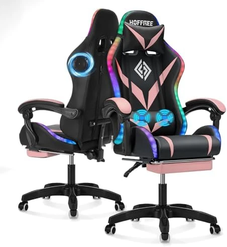 Gaming Chair with Massage, Bluetooth Speakers, RGB Lights and Footrest — Smart Chairs, VANSPACE