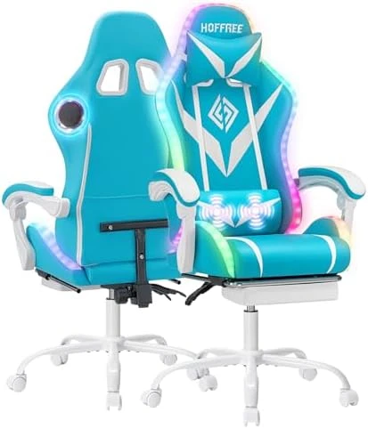 Gaming Chair with Massage, Bluetooth Speakers, RGB Lights and Footrest — Smart Chairs, VANSPACE