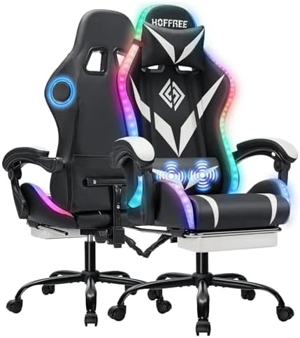 Gaming Chair with Massage, Bluetooth Speakers, RGB Lights and Footrest — Smart Chairs, VANSPACE