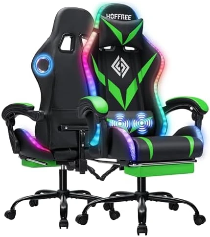 Gaming Chair with Massage, Bluetooth Speakers, RGB Lights and Footrest — Smart Chairs, VANSPACE