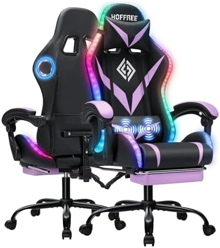 Gaming Chair with Massage, Bluetooth Speakers, RGB Lights and Footrest — Smart Chairs, VANSPACE